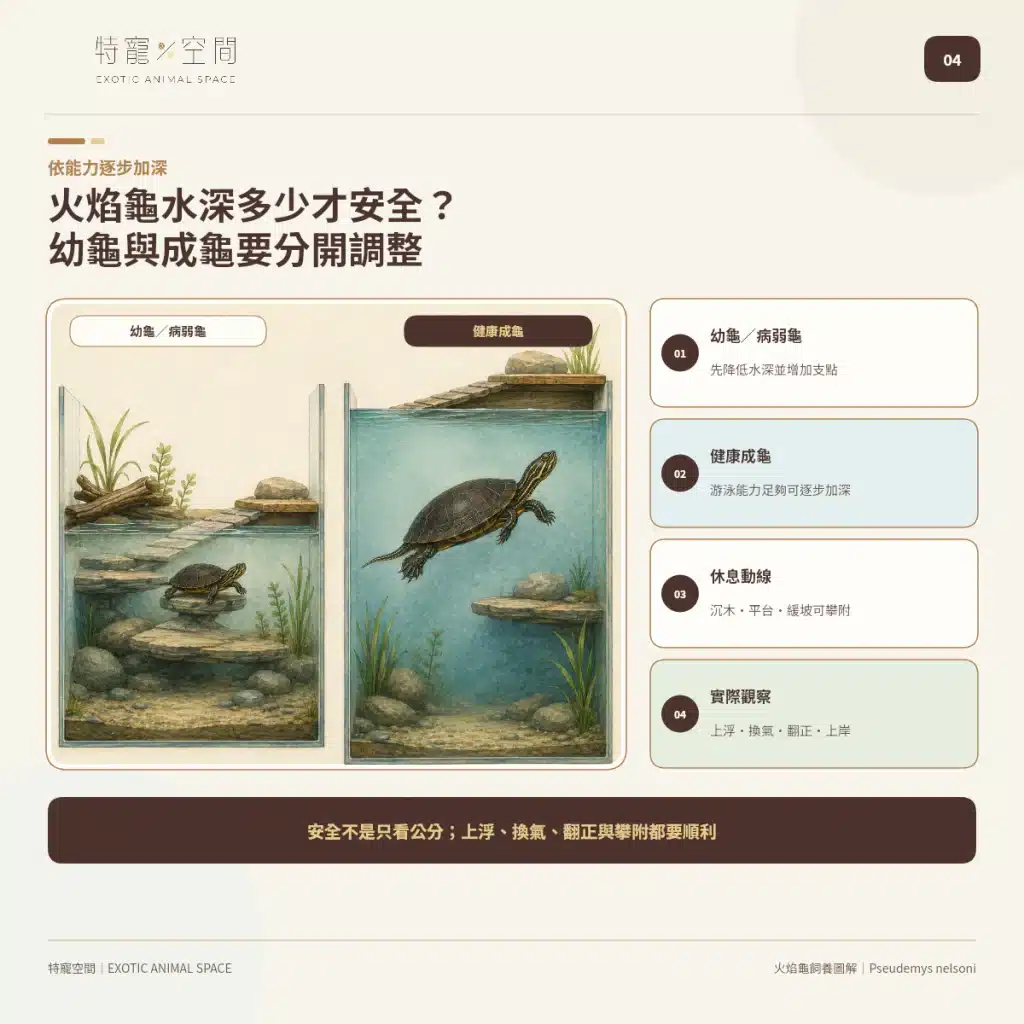 火焰龜飼養指南:成體大小、水溫、UVB與餵食細節掌握才能避免疾病 04 FIRE TURTLE WATER DEPTH