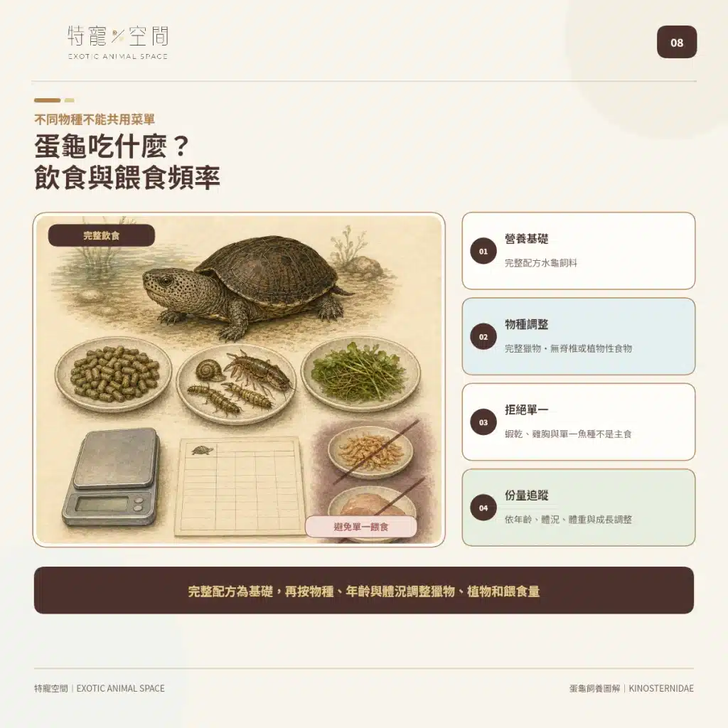 「蛋龜」不是一種龜!成體從10到25公分都有,水深、混養方式差很大 08 EGG TURTLE DIET FEEDING