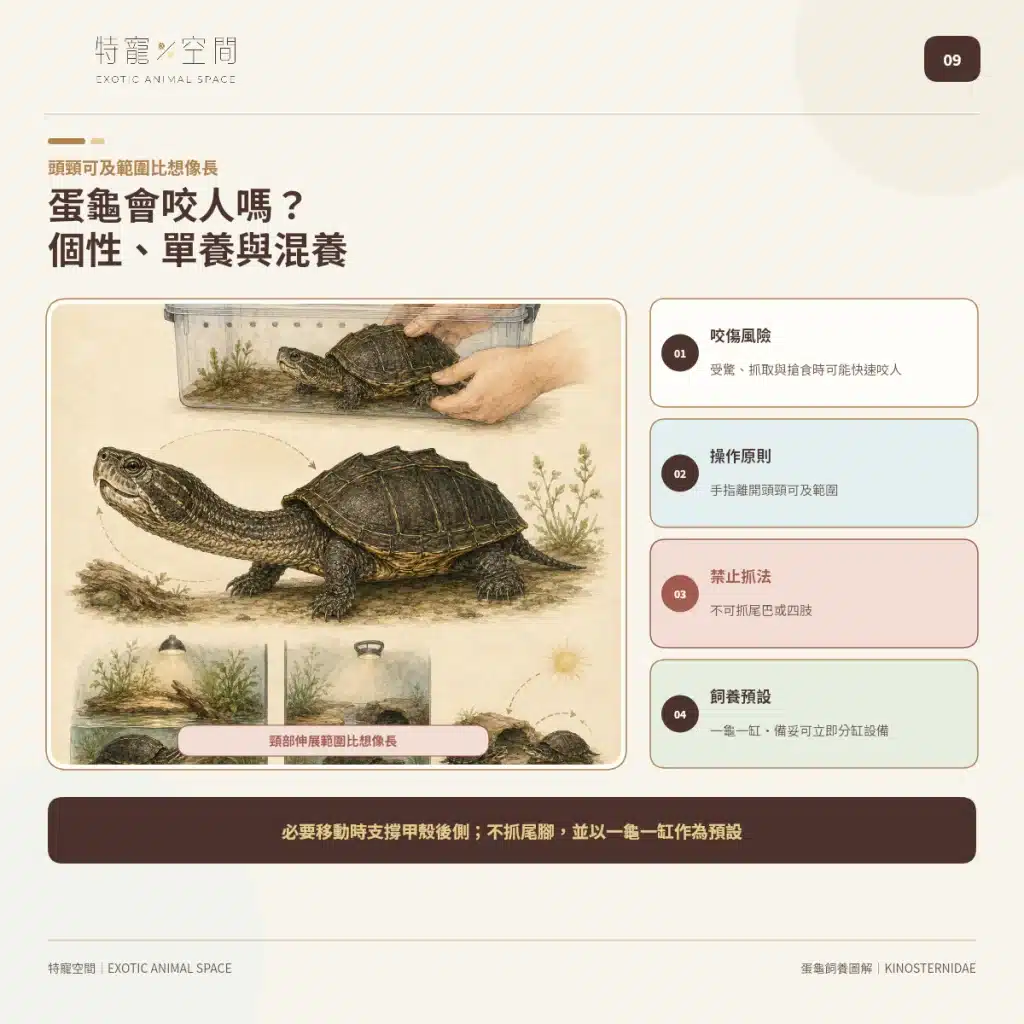 「蛋龜」不是一種龜!成體從10到25公分都有,水深、混養方式差很大 09 EGG TURTLE BITE SOLO HOUSING