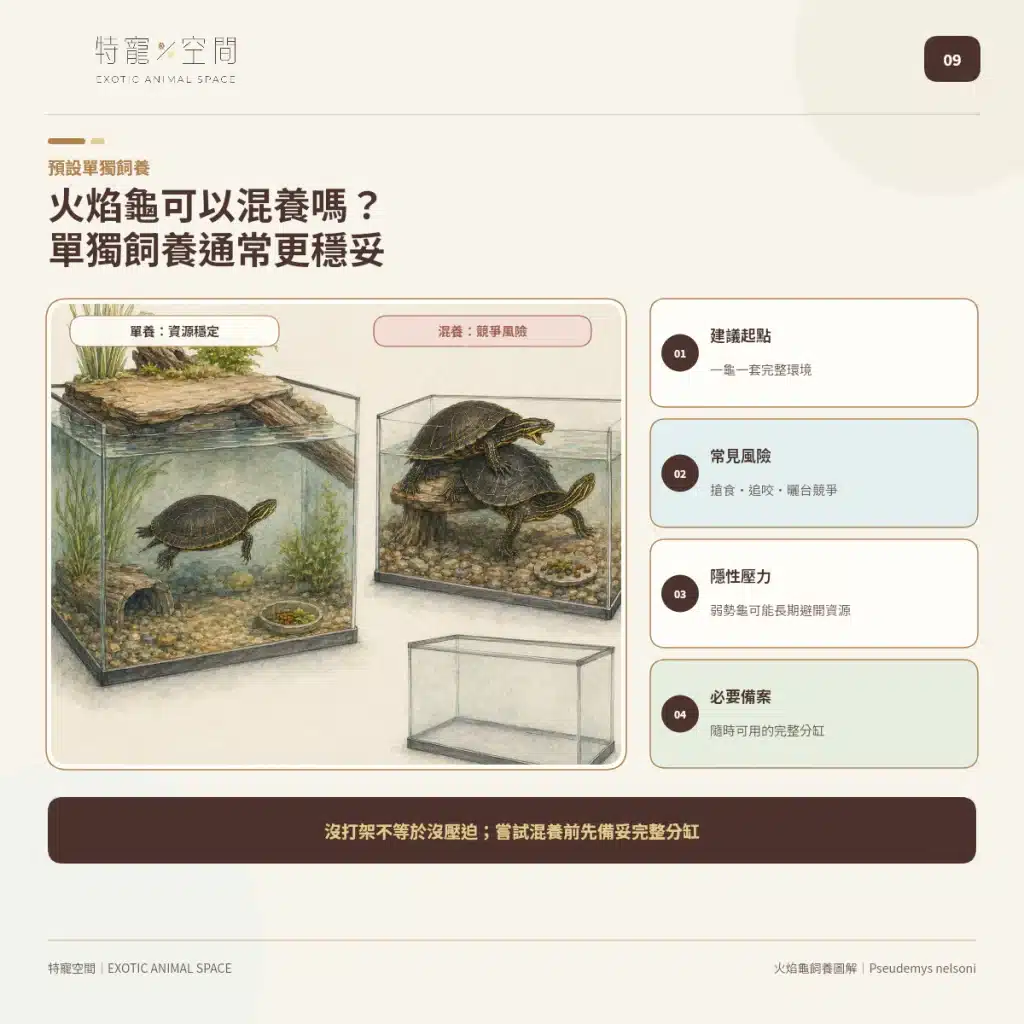 火焰龜飼養指南:成體大小、水溫、UVB與餵食細節掌握才能避免疾病 09 FIRE TURTLE COHOUSING