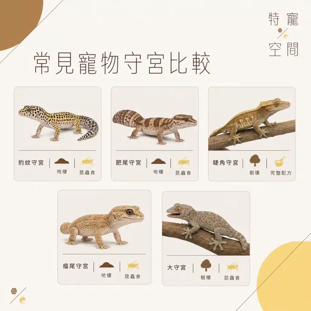 守宮飼養入門:2分鐘帶你認識常見品種、環境與餵食差異,新手必看! 02 COMMON PET GECKO COMPARISON