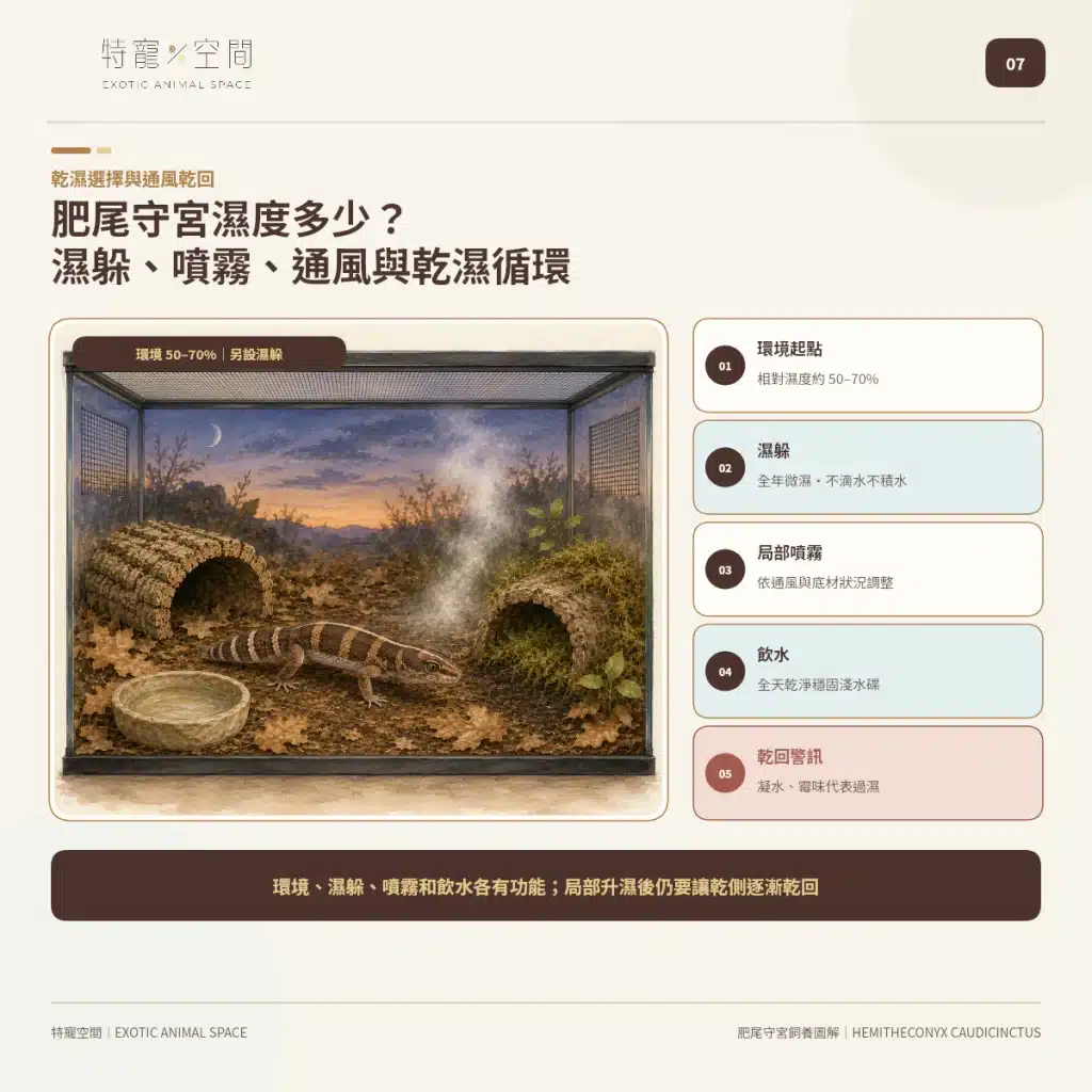 肥尾守宮飼養好上手嗎?尾巴能儲存養分、受驚可能斷尾,新手照護一次看懂 07 AFRICAN FAT TAILED GECKO HUMIDITY MOIST HIDE