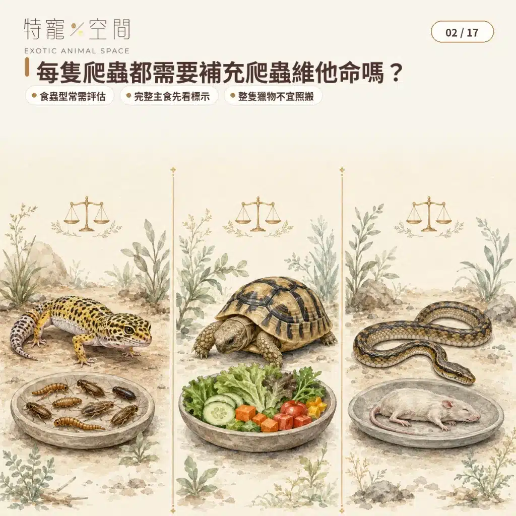 爬蟲維他命怎麼選?種類、使用頻率、鈣粉搭配與過量風險完整指南 02 DOES EVERY REPTILE NEED VITAMINS