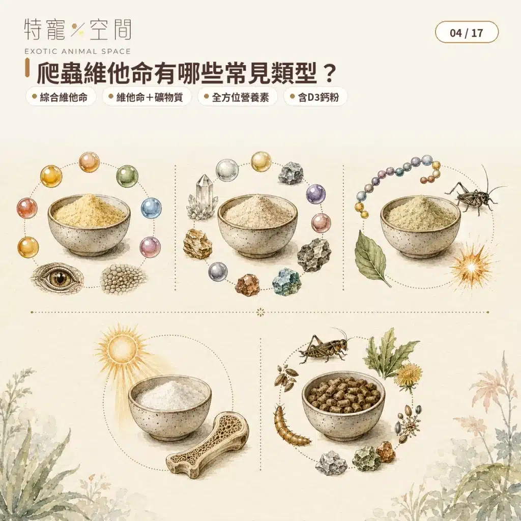 爬蟲維他命怎麼選?種類、使用頻率、鈣粉搭配與過量風險完整指南 04 TYPES OF REPTILE VITAMINS