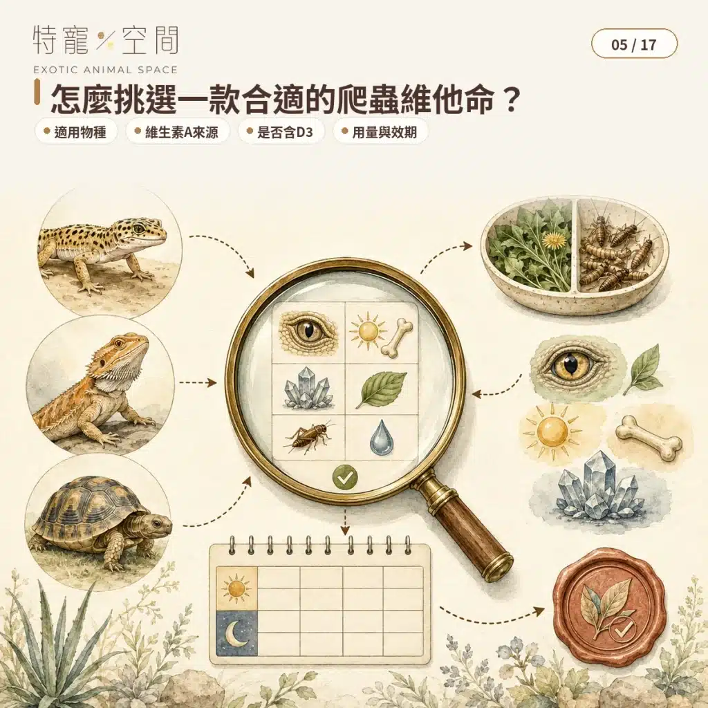 爬蟲維他命怎麼選?種類、使用頻率、鈣粉搭配與過量風險完整指南 05 HOW TO CHOOSE REPTILE VITAMINS