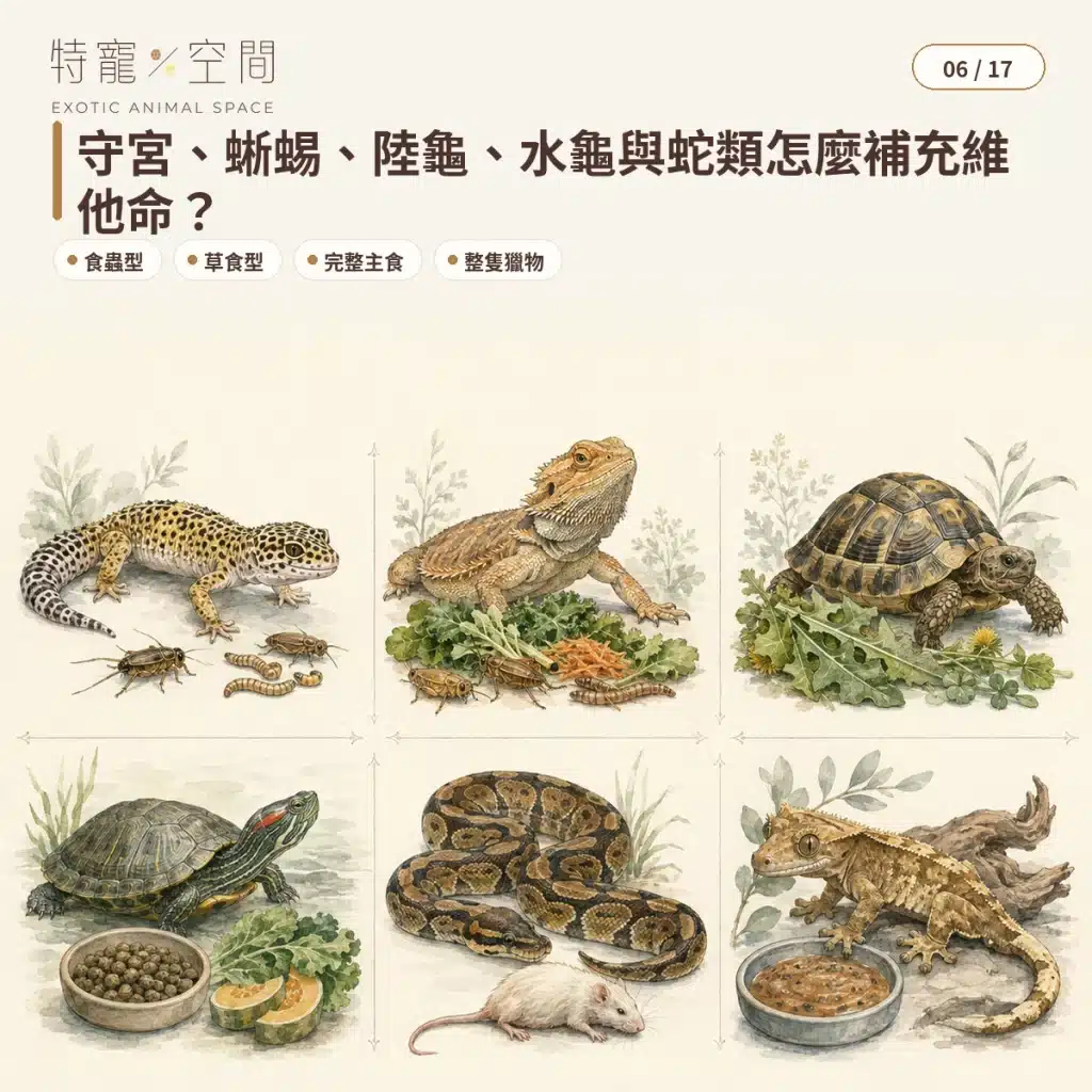 爬蟲維他命怎麼選?種類、使用頻率、鈣粉搭配與過量風險完整指南 06 REPTILE VITAMINS BY SPECIES