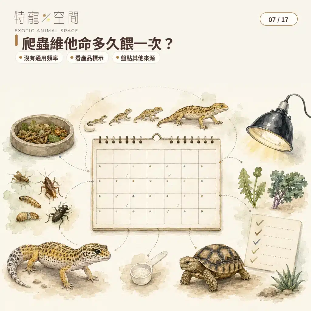 爬蟲維他命怎麼選?種類、使用頻率、鈣粉搭配與過量風險完整指南 07 REPTILE VITAMIN FREQUENCY