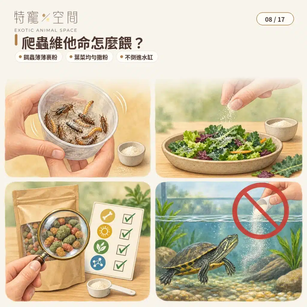 爬蟲維他命怎麼選?種類、使用頻率、鈣粉搭配與過量風險完整指南 08 HOW TO FEED REPTILE VITAMINS