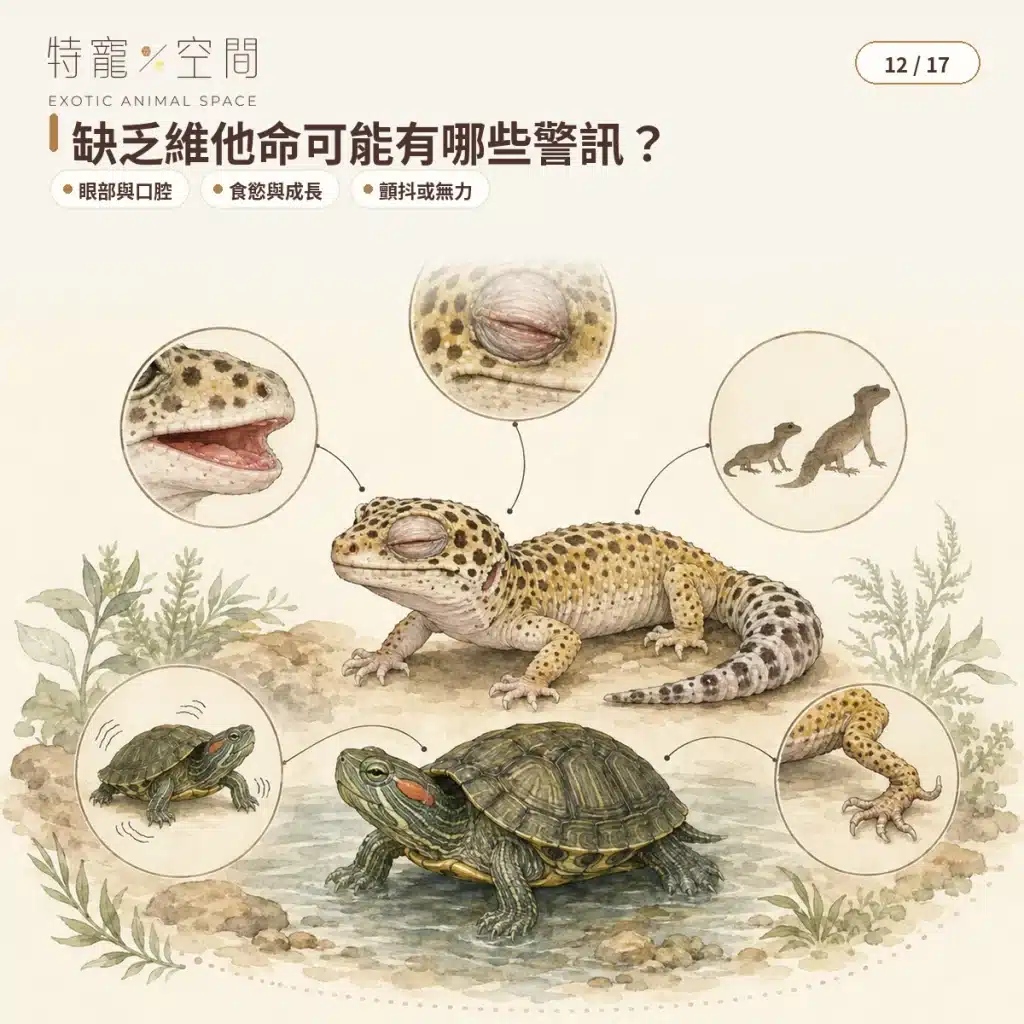爬蟲維他命怎麼選?種類、使用頻率、鈣粉搭配與過量風險完整指南 12 REPTILE VITAMIN DEFICIENCY SIGNS