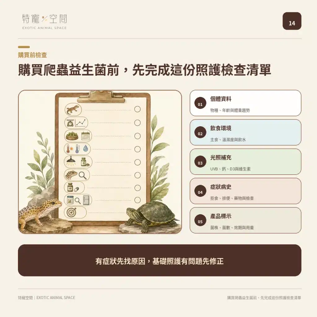 爬蟲益生菌有必要嗎?益生菌配方不能亂餵,拒食、軟便與正確用法一次看懂 14 CARE CHECKLIST