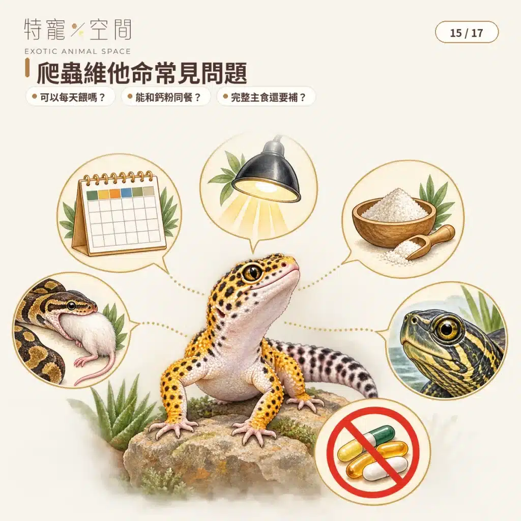 爬蟲維他命怎麼選?種類、使用頻率、鈣粉搭配與過量風險完整指南 15 REPTILE VITAMIN FAQ
