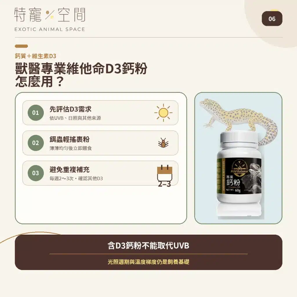爬蟲營養品怎麼用?5款常見產品用量、頻率與搭配指南,益生菌、D3鈣粉、營養素、礦物質 06 D3 CALCIUM HOW TO USE