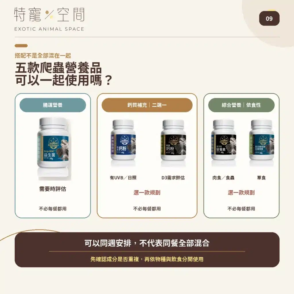 爬蟲營養品怎麼用?5款常見產品用量、頻率與搭配指南,益生菌、D3鈣粉、營養素、礦物質 09 CAN REPTILE SUPPLEMENTS BE COMBINED 1