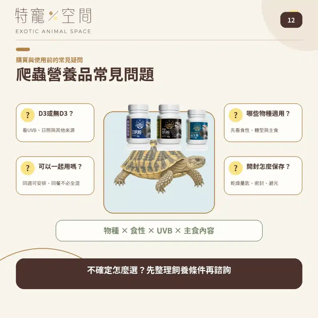 爬蟲營養品怎麼用?5款常見產品用量、頻率與搭配指南,益生菌、D3鈣粉、營養素、礦物質 12 REPTILE SUPPLEMENT FAQ