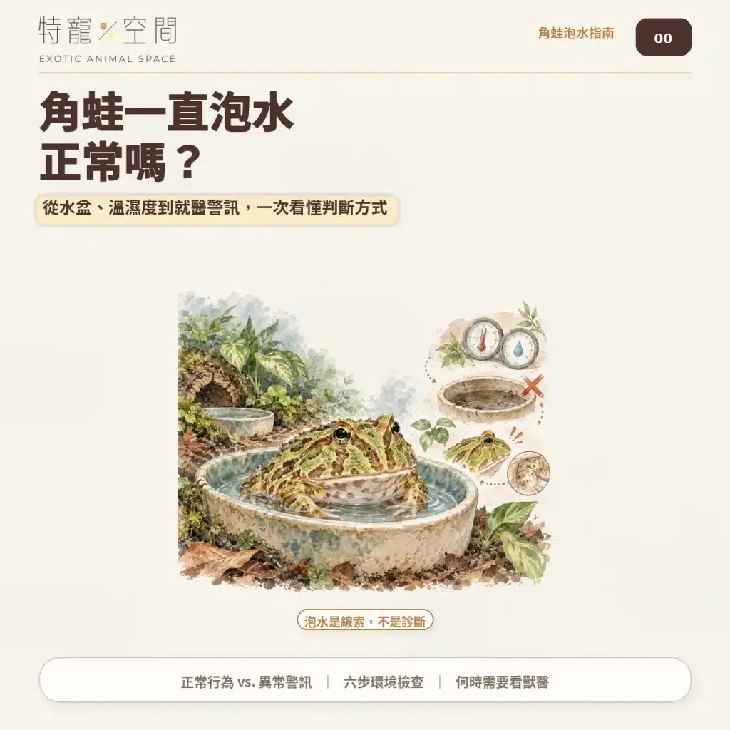 角蛙一直泡水是生病了嗎?飼主必看的7大異常警訊與環境急救指南 00 角蛙一直泡水文章封面