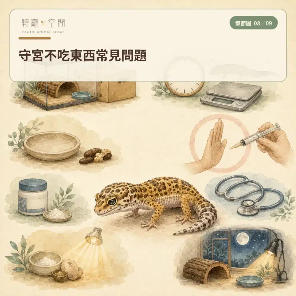 守宮不吃東西怎麼辦?豹紋守宮拒食原因、環境檢查與就醫警訊 08 LEOPARD GECKO NOT EATING FAQ